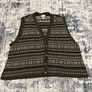 Brown and White Patterned Knit Vest